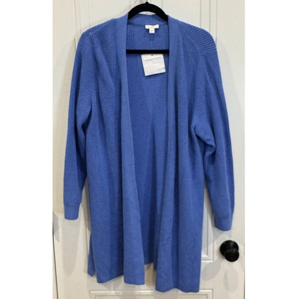 NWT J. Jill Blue Open-Front Long Sleeve Cardigan Sweater Long Cozy Textured XL
